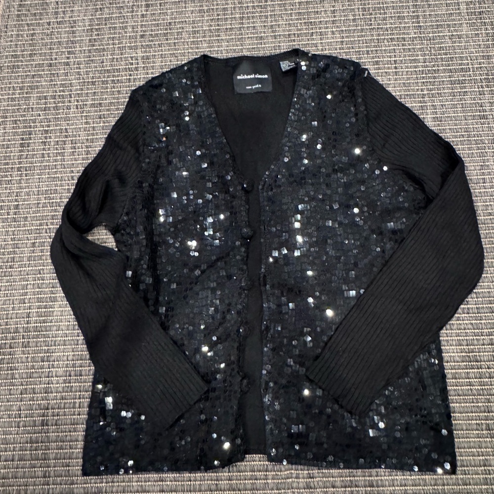 Michael Simon Black All Over Sequin Cardigan